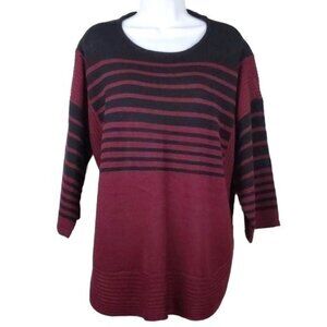 A.n.a Women's Maroon black stripes sweater 3/4 sleeve scoop neck Size 1X (NWT)